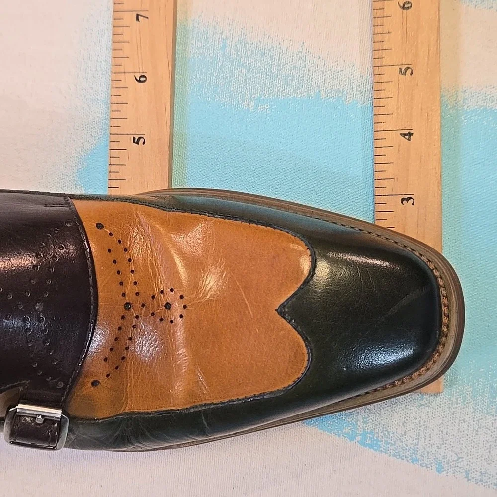 Steven Land Monk Strap Shoes Mens 7.5 Colorblock‎ Buckle Pointed Toe Brown Green